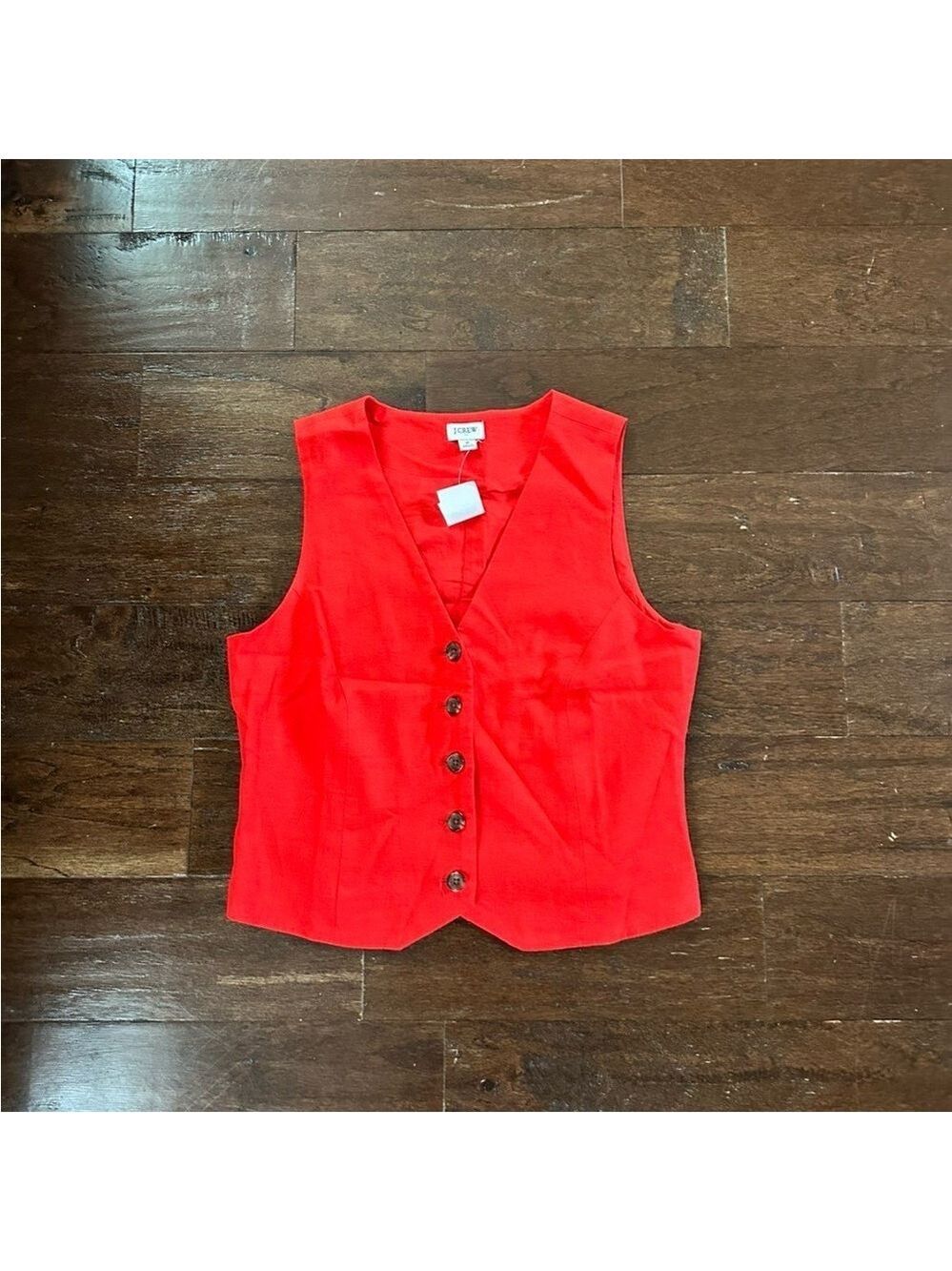 J.Crew-Button-front linen-blend vest, red size 6-NWT - Picture 5 of 15